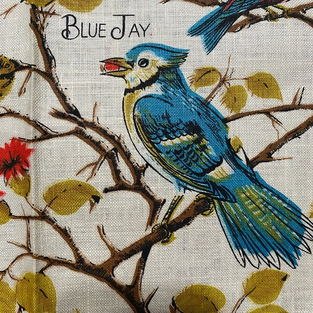 Vintage pure linen hand towels birds